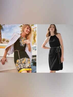 White House Black Market reversible Midi Dress with Yellow Lemon Floral Accent